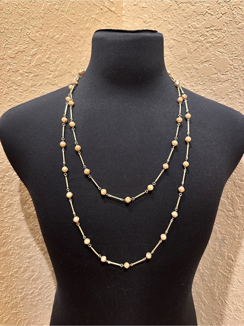 Gold and Champagne Bead Layered Necklace - Women Jewelry